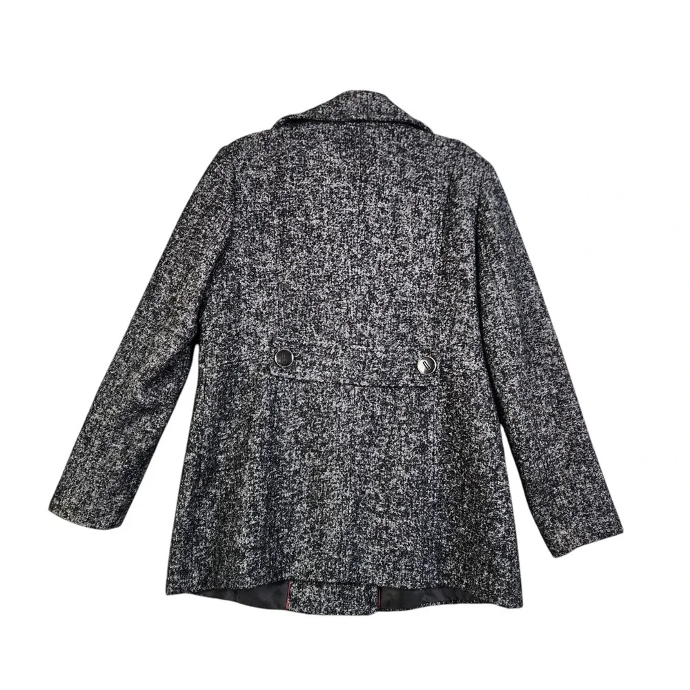 Kenneth Cole Reaction Womens Tweed Wool Blend Pea Coat Jacket Large‎ Black White